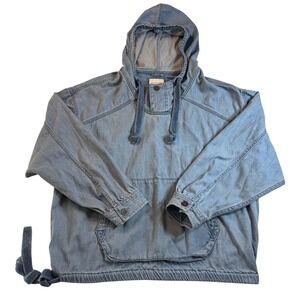 Y2K American Eagle Denim Chambray Hoodie Pullover Women's L Drawstring
